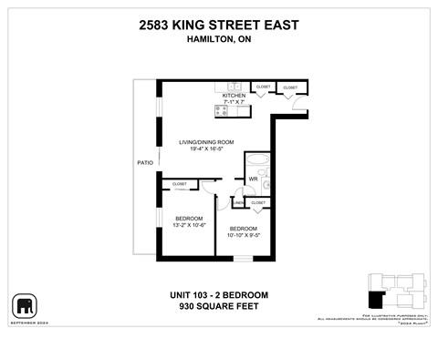 Floor plan for 2 beds, 1 bath, 908 sqft